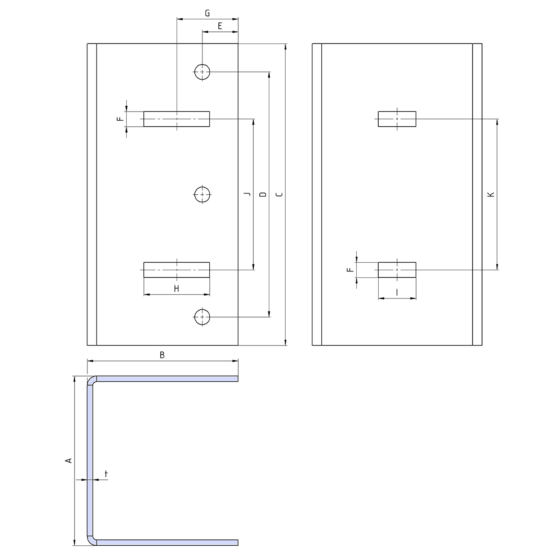 tenkostěnný_otevřený_ohybaný_hraněný_ocelový_hlinikový_profil_U + konzola